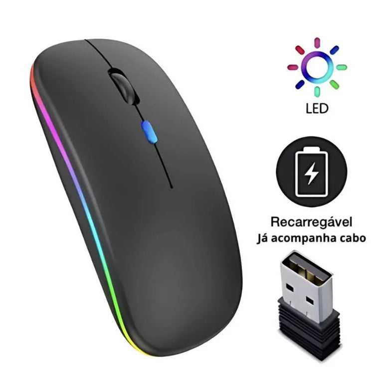 Mouses Wireless Recarregável Led Rgb 2.4 Ghz Sem Fio.